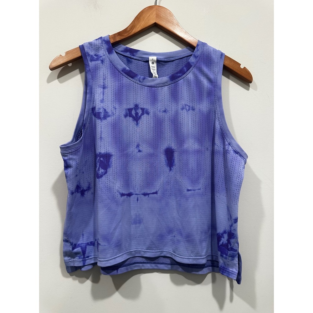 Lululemon Train to Be Tank Top Purple Tie Dye Mesh Athletic Shirt Size 8